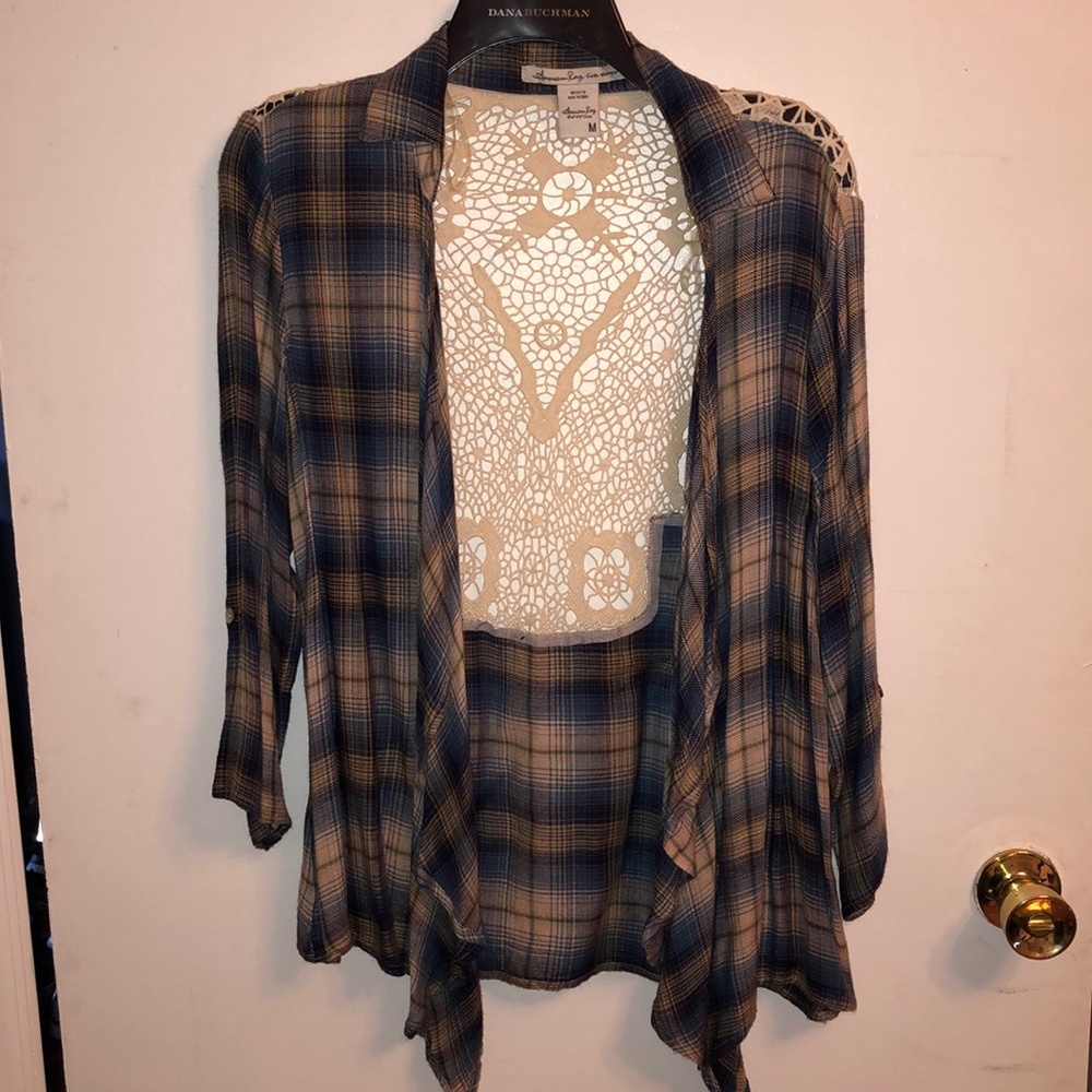 Lace and flannel cardigan